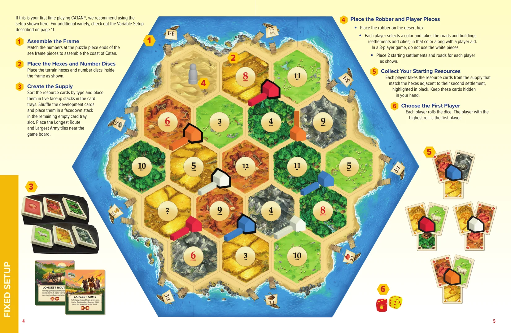 Beginner board with starting settlements and roads (CATAN rulebook p. 4–5)